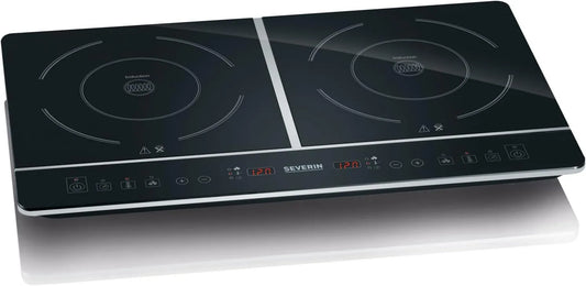 Severin Induction plate, 400 W, mesa de cozinha de indução, termostato, preto, DK 1031, Placa de cozinha dupla para cozinhar rapidamente do