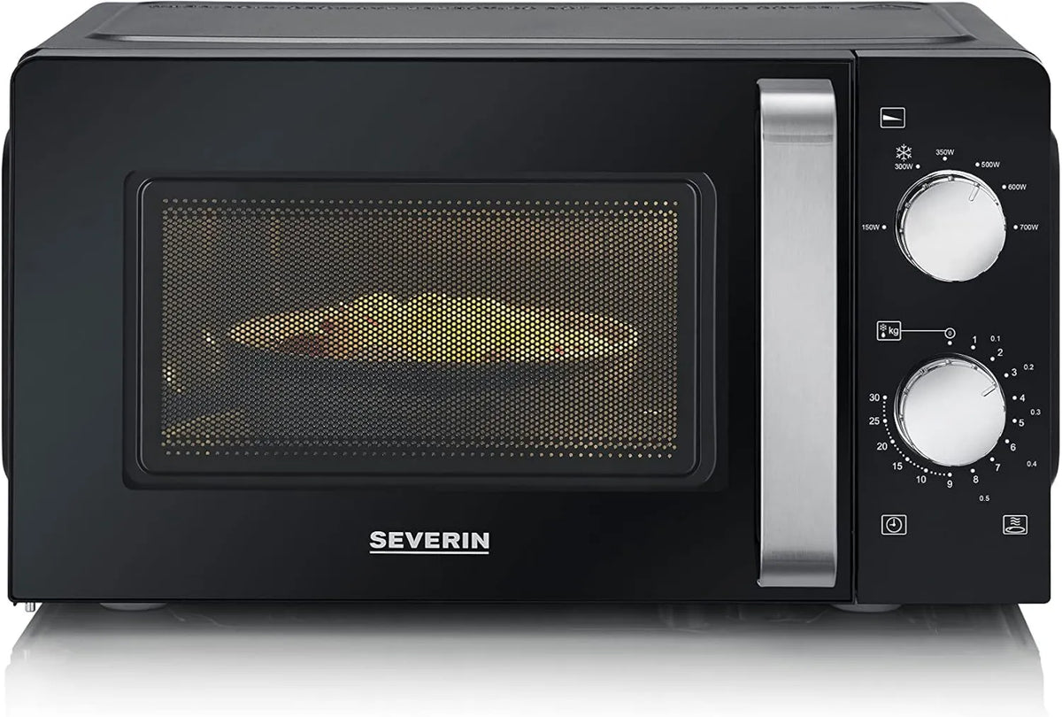 Severin Microondas, 24, 5 cm, 17 L, 700 W, temporizador, descongelamento, microondas, preto, microondas com 6 níveis de potência, MW 7886, calor