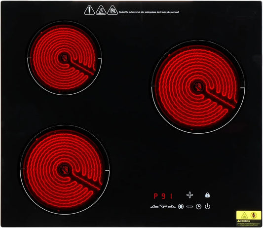 TactFire Placa de vidro cerâmico, 3 lareiras, 5200 W, built-in, mesa de cozinha 5200W