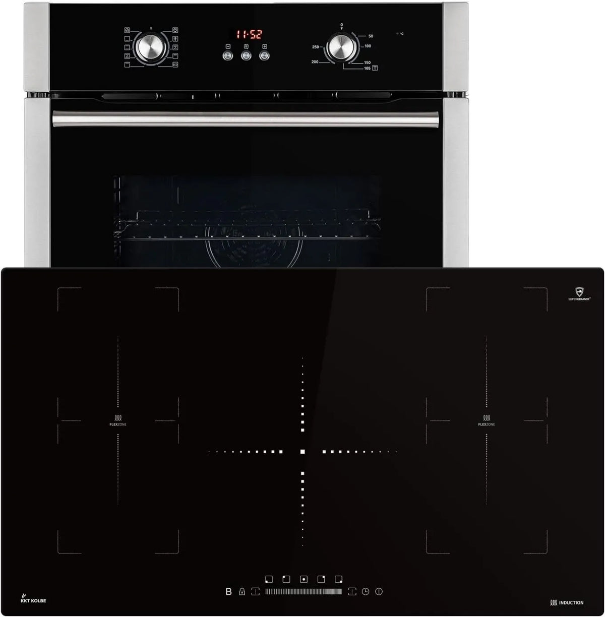 KKT KOLBE Utensílios de cozinha com forno BO8805SS IH89005FZ, 60cm, encastrado, temporizador, travamento, grelha, temporizador automático, SET8805IH890FZ, Ar quente, Vidro duplo