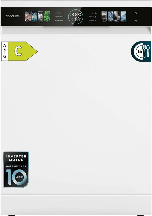 Cecotec Bolero Aguazero 6620 Máquina de lavar loiça, 60 cm, 1850 W, 8 programas, Inversor, 15 talheres, FullColor xxL Screen, Smart Wash, 1850W, Turbo Dry+