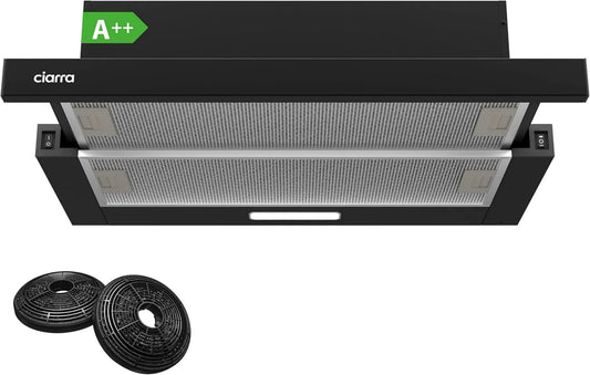 CIARRA CBCB6906D 60cm-Classe exaustor de sucção, 391 m3/h, classe energética A, exaustor de cozinha, evacuação e reciclagem, iluminação LED, preto
