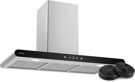 KLARSTEIN exaustor, 90cm, 676 m3/h, 56 dB, capa de cozinha, iluminação LED, instalação de parede, toque, silencioso, preto, A+ Energia
