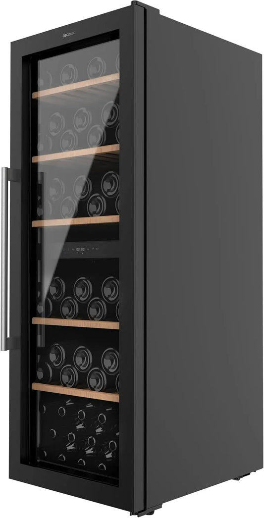 Cecotec Bolero GrandSommelier Duo Eléctrico Adega de Vinho, 193 L, 77 garrafas, toque, preto, temperatura ajustável e LED Interior, ecrã