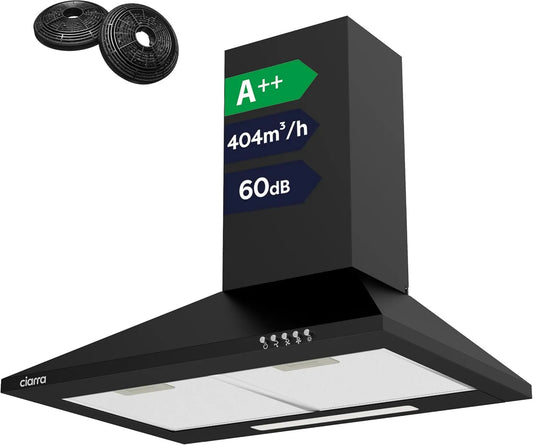 CIARRA CBCB6201 CBCF002x2 exaustor, 60cm, 404 m3/h, 60 dB, A-class energia, cozinha capota, evacuação e reciclagem, iluminação LED