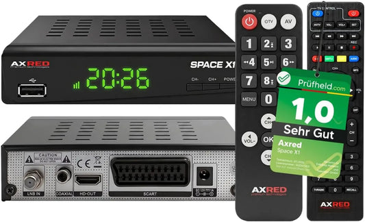 AxRED Premium technologies Receptor de satélite, Full HD, HDTV, AxRED Space x1 + Comando à distância sênior, nota 1, nota 1.0 *, TV, Teste muito bom