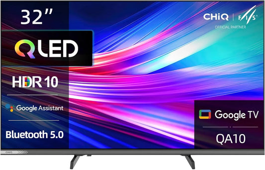 CHiQ Smart TV 32QA10, 32 polegadas, TV, QLED, HDR, som Dolby, sem moldura, Full HD, 2026 Edição, Dolby Áudio e DBx-TV, Cromadocast encastrado Novo