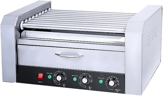 Generic Gaveta quente, 2200 W, revestimento anti-aderente, 2 zonas de temperatura, 27 cachorros-quentes capacidade, 9 rolos anti-aderentes, Hot Dog Roller Machine