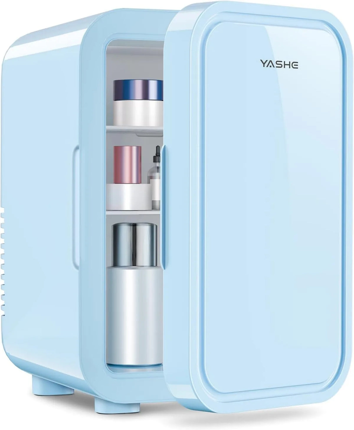 YASHE Frigorífico litros, 6 L, 240 V, portátil, azul, DC, IASHE Mini frigorífico, cuidados com a pele, bebidas, escritório, dormitório e carro
