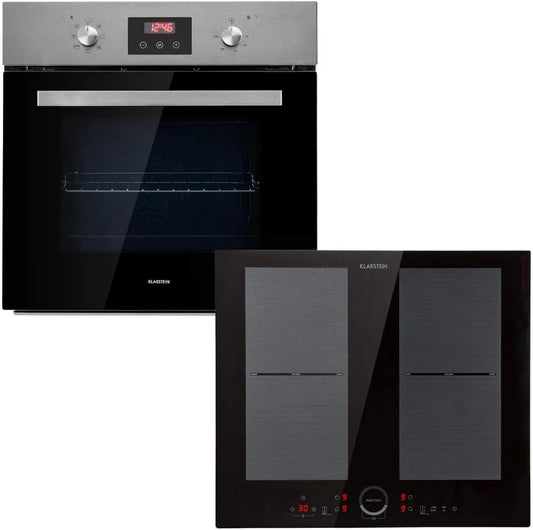 KLARSTEIN Forno eléctrico, 68 L, 4 lareiras, 7000/2000, 1500 W, classe energética A, encastrado, aço inoxidável, preto, Klarstein Kalahari, 2 x 2000