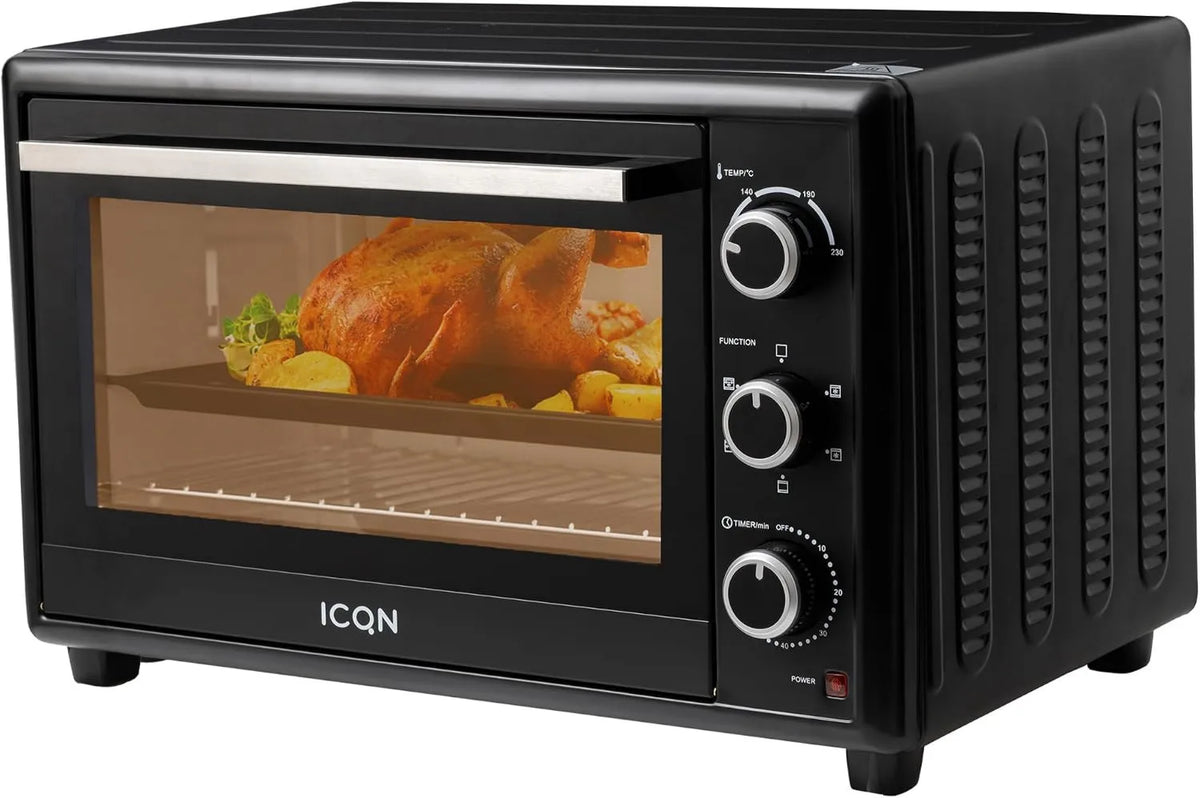 Forno elétrico, 50 L, 1400 W, 40 a 230 °C, compacto, ICQN Mini Forno elétrico 50L, calor rotativo