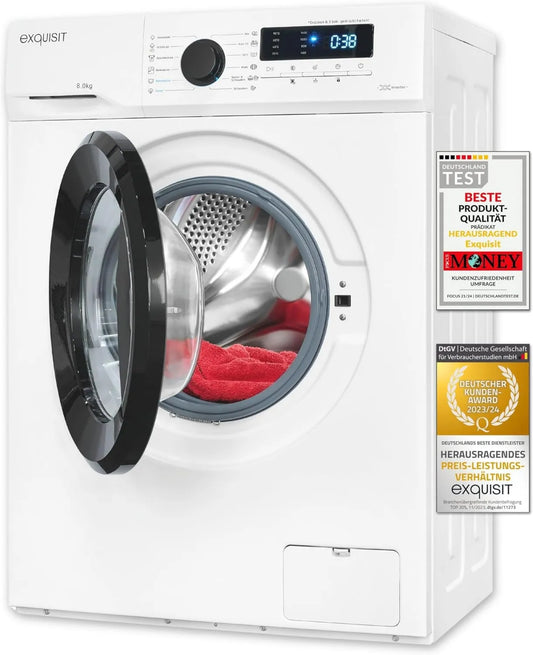 Exquisit Máquina de lavar roupa, 12 programas, 8 kg, classe energética D, travamento, máquina de lavar roupa WA8014-020A branca - Capacidade de 8