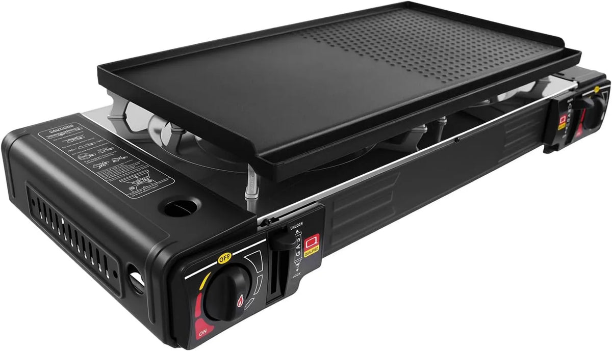 ALFORZAN Placa de gás, 2500 W, portátil, camping, placa de gás, cozinha de massas e aquecimento de água, fogão a gás para churrasco