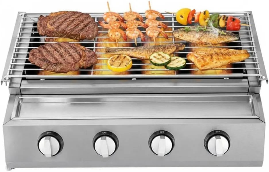 ZMGuythrd Radiador elétrico, 58x40Cm, standing, portátil, grelha, camping, removível, aço inoxidável, ignição independente sem fumaça GPL, Grill Table
