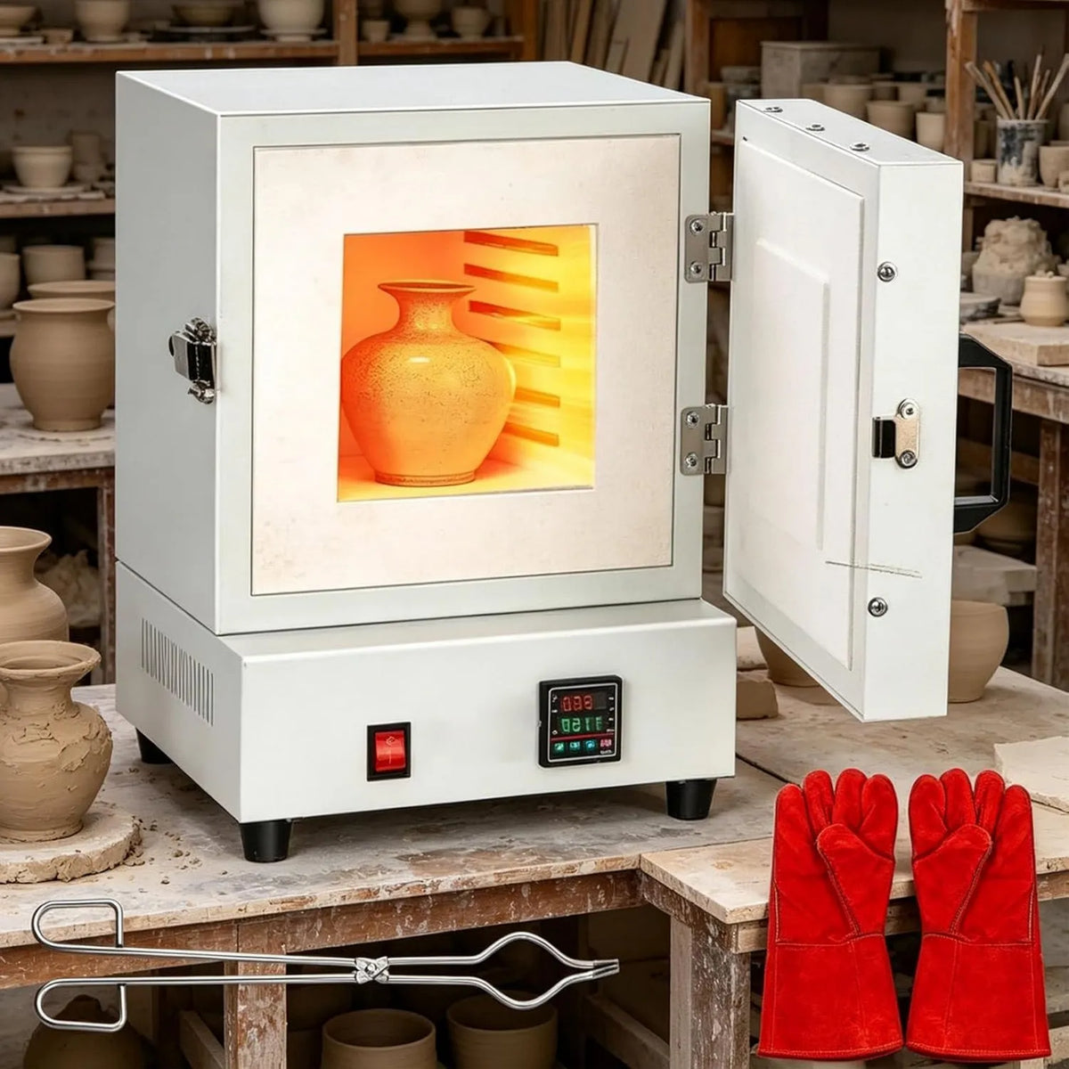 moupeaktain Forno elétrico, 2000 W, 2 zonas de temperatura, aquecimento 4 lados, temperatura 1150 °C, forno de cerâmica elétrica 2000W, vidro e fusão de metais
