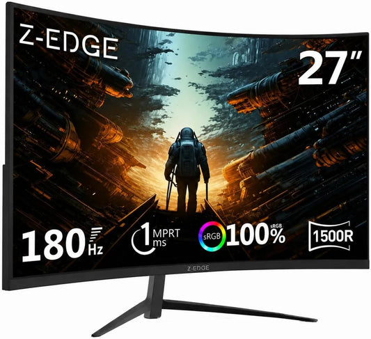 Z Z-Edge Monitor 1080P 1500R, 27 polegadas, 1 ms, 180 Hz, configuração de jogo, sem moldura, Full HD, laje VA, HDMI, ecrã PC, visão de ângulo de 178°, 350cd, m2, DP1