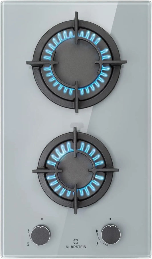 KLARSTEIN Gas fooker com forno elétrico, 2 lareiras, 4200 W, aço inoxidável, 2 fogão a gás queimador, 2 mesa elétrica leve