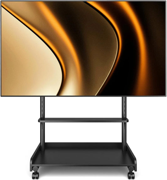 TVON suporte de TV, 86 polegadas, 600x400 mm, rodas móveis, preto, suporte de TV com base de madeira, Altura ajustável