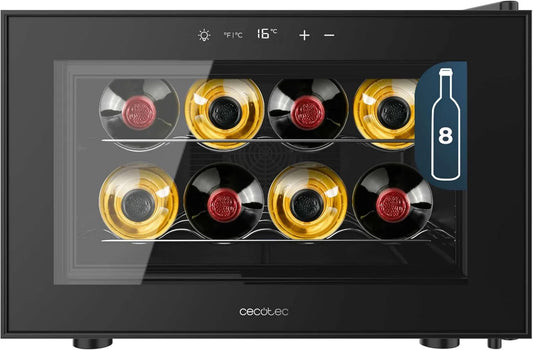 Cecotec Bolero GrandSommelier 800H adega elétrica, 8 garrafas, 8 a 18 °C, toque, Temperatura 8 a 18oC, prateleiras metálicas, controlo