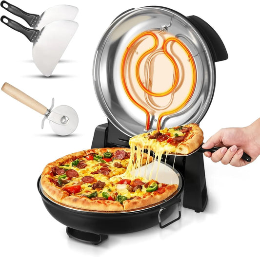 VEVOR Pizza forno elétrico, 1200 W, 2 zonas de temperatura, preto, Aquecedor até 420 °C, Pedra Cordierite, 5 modos de controlo do