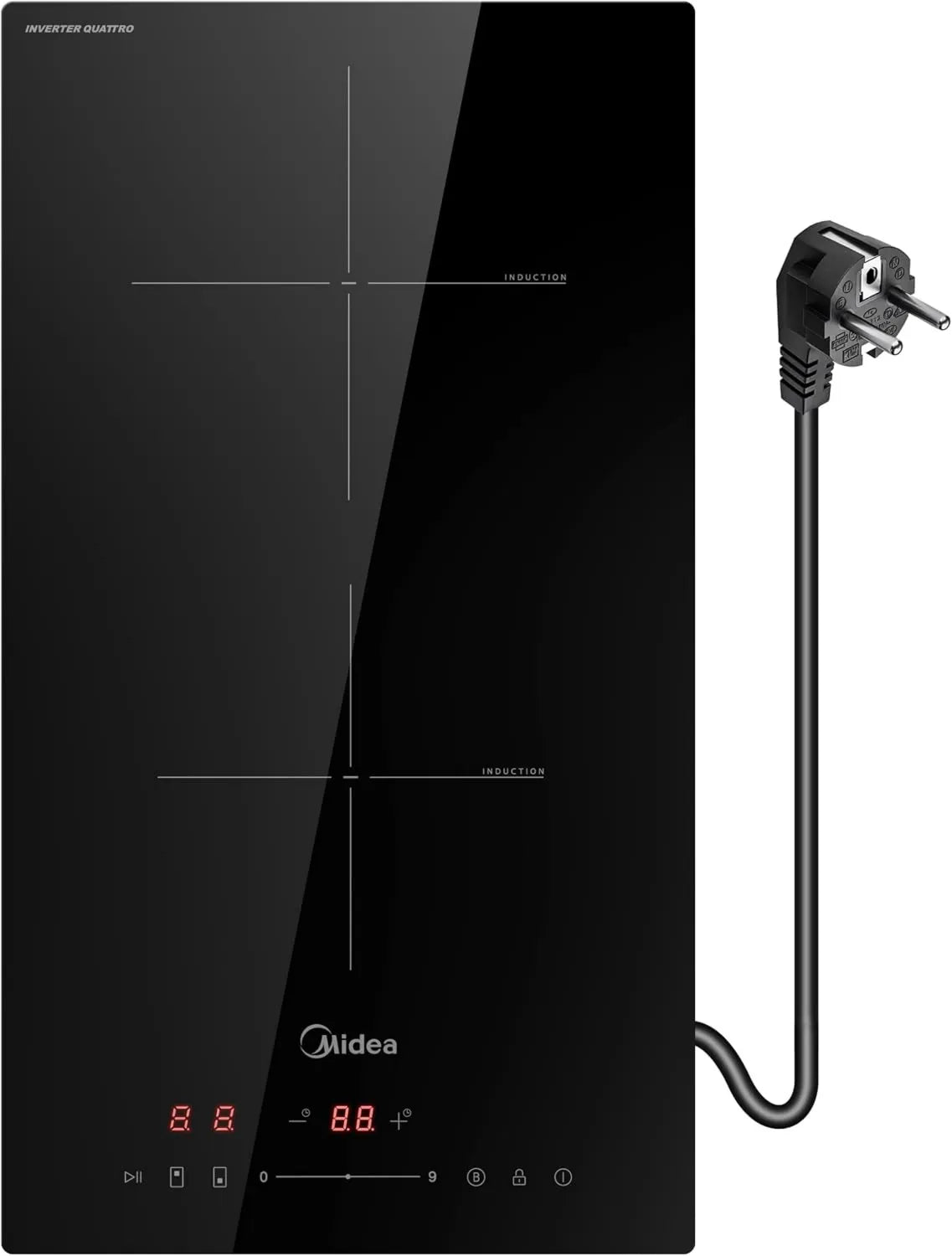 Midea Placa de indução, 2 lareiras, mesa de cozinha de indução, toque, travamento, recesso