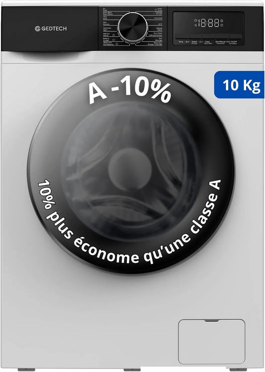 GEDTECH Máquina de lavar roupa GLL101400WH, 16 programas, 10 kg, classe energética A, branco, 1400 tr, mn, muito baixo conso - Classe A-10%