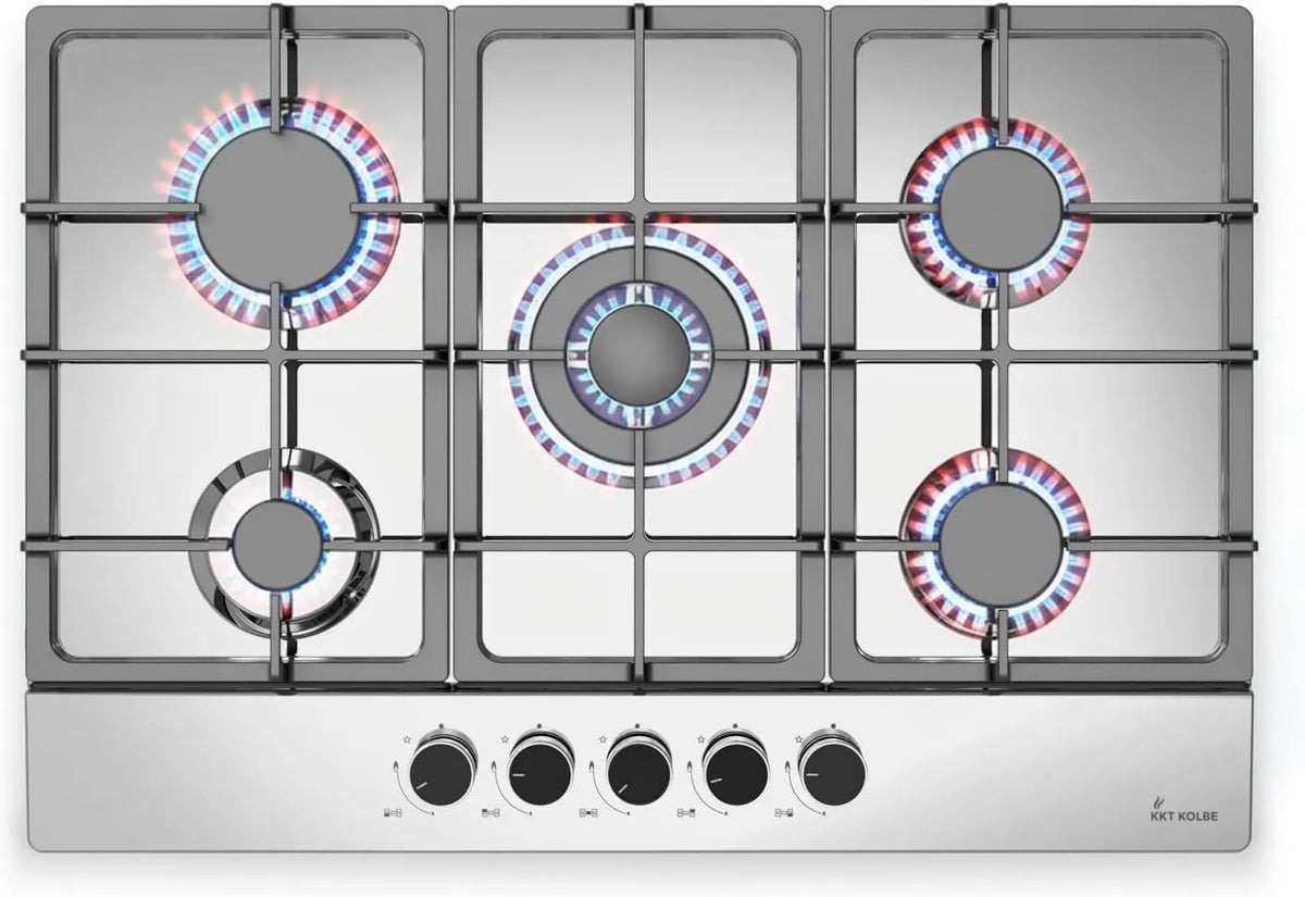 Utensílio de cozinha, 74 cm, 5 lareiras, KKT G805ED, ferro fundido, sem moldura, auto-alone, aço inoxidável, 6 kW, 5 zonas, KKT KOLBE G805ED Placa de cozinha