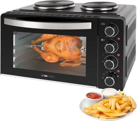 Forno elétrico, 28 L, 100 a 230 °C, calor superior, KK 3786, Clatronic® Mini-oven com placas de aquecimento e pinos rotativos