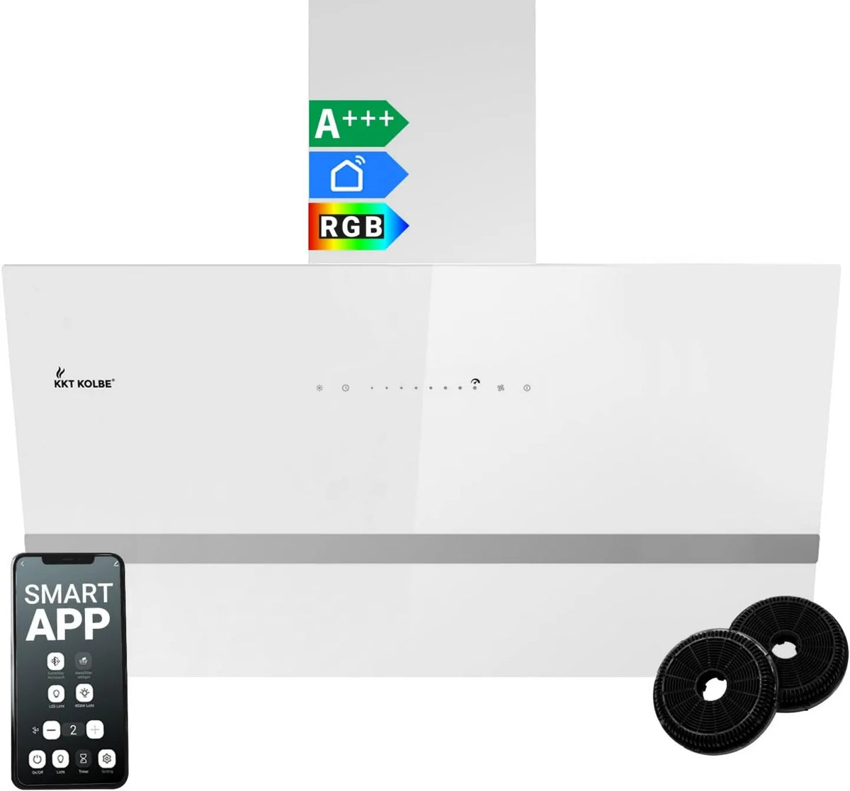 KKT KOLBE EASY9005WM exaustor de vácuo, 90 cm, capa de cozinha, iluminação LED, instalação de parede, Wi-Fi, aplicação, branco, 782 cbm, sem cabeça, evacuação e