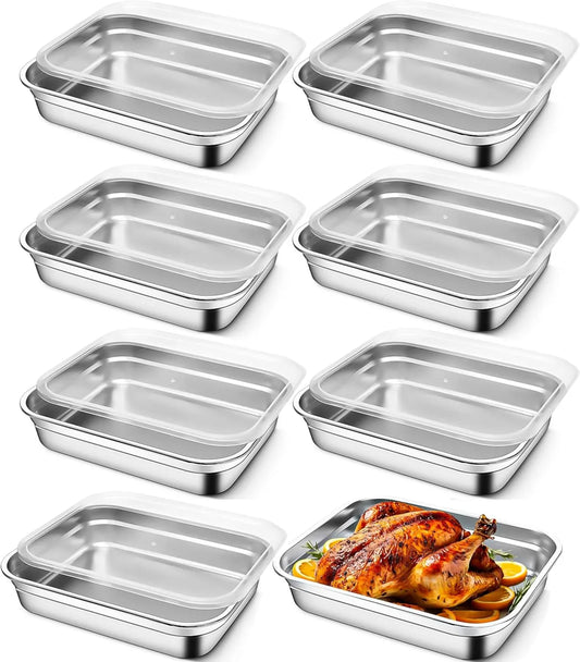 YFNVH Congelador, 31, 5 x 21, 5 x 6, 7cm, aço inoxidável, Conjunto de 8 recipientes de aço inoxidável 304 alimentos com tampas, recipientes de armazenamento compatíveis